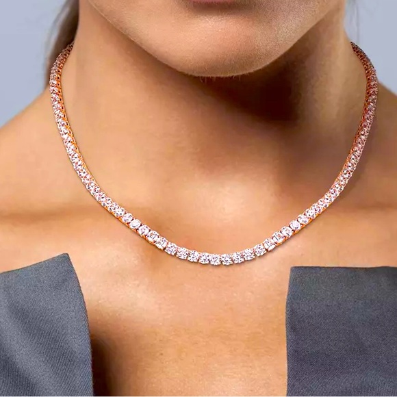Newcreated sapphire tennis 17 inches rose gold 18 k gold over silver necklace.